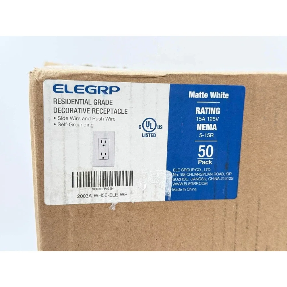Elegrp Matte White Standard Decorator Electrical Wall Receptacle Outlet 15A 125V
